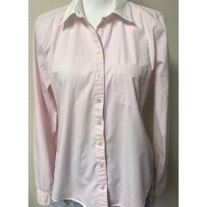 VTG Abercrombie & Fitch Shirt Womens Button Up Preppy Monogram Pink Momcore‎ LRG